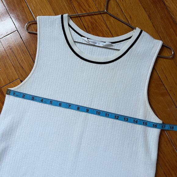 Athleta On the Town Cream with Black Trim Ribbed Knit Sweater Tunic Top Size M - Picture 15 of 16